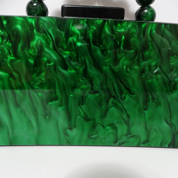 SPECTACULAR Green Purse Marbled Acrylic Handbag or Shoulder Bag Never Used - Picture 3 of 7